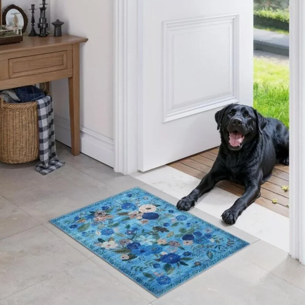 New 24x17 Inch Entry Rug, Non-Slip Floral Rug Mat for Entryway and Home